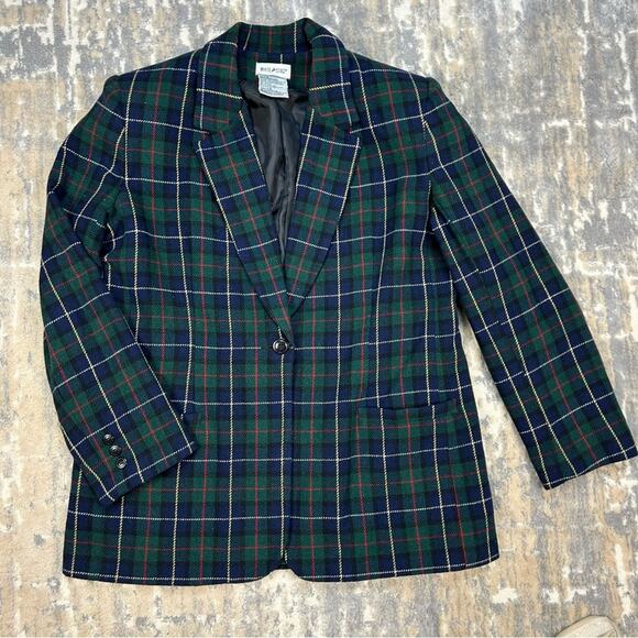 Vintage 90’s White Stag Wool Blend Preppy Plaid Blazer Jacket Size Large - Picture 1 of 6